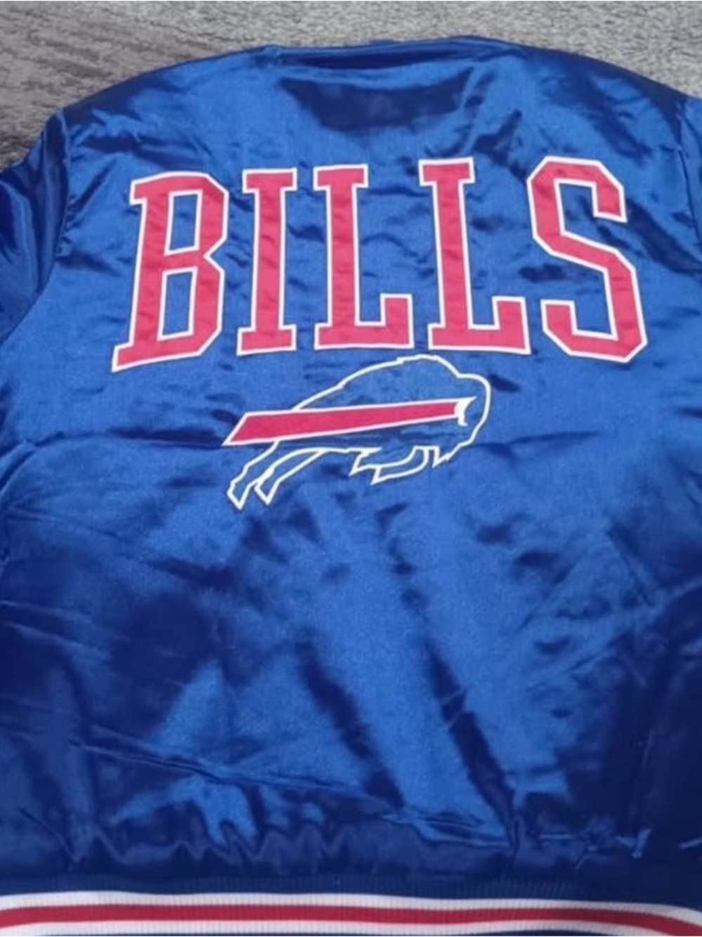 Buffalo Bills Satin Bomber Jacket - Royal Blue with Red Lettering